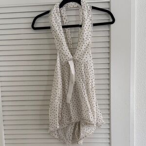 Anthropologie Cream Halter Tank with Black Dot Detail